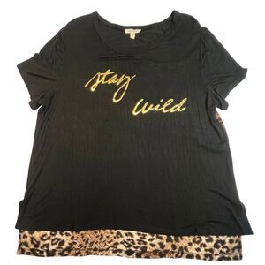 Loralette Blouse Womens 2X Black Leopard Print Stay Wild Preppy Top Rocker Shirt